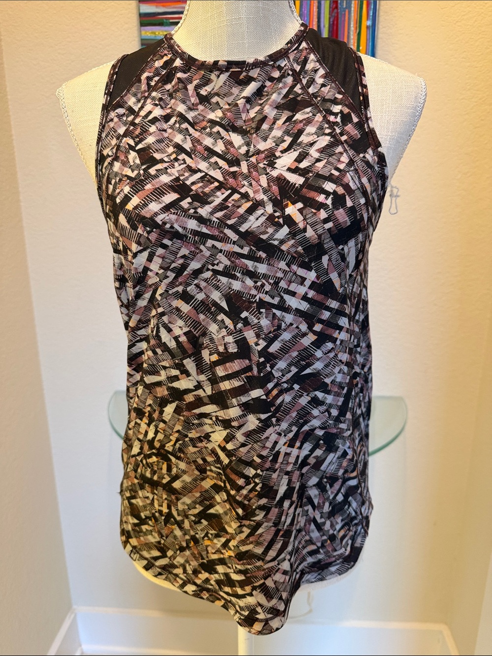 lululemon athletica Black and Pink Abstract Sculpt Tank